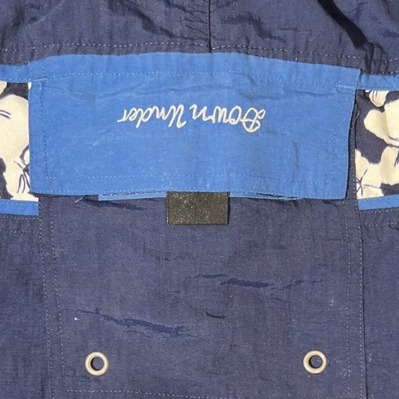 VTG Down Under Swim Trunks Navy/Wh Floral Trim Pockets Lined Elastic Taiwan XL - Picture 4 of 7